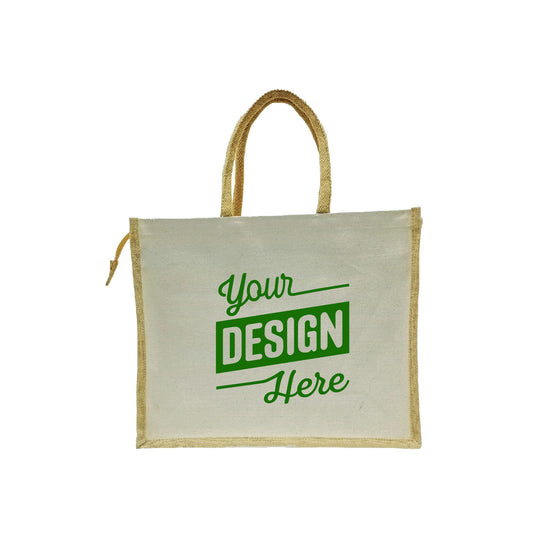 2 Tone Canvas Bag with Jute Spine & Zipper