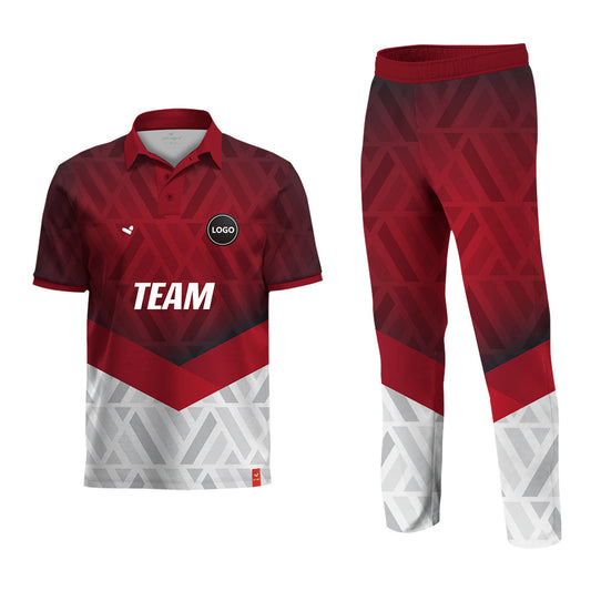Red & White Cricket Team Uniform Set - Full Sublimation, MOQ - 11 Sets - Just Adore