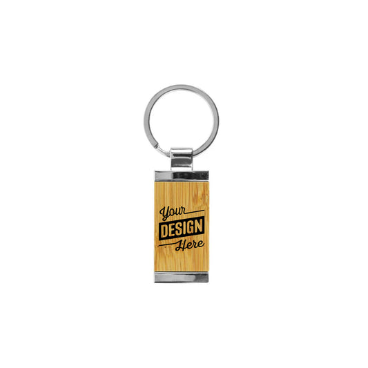 Rectangular Bamboo and Metal Keychains