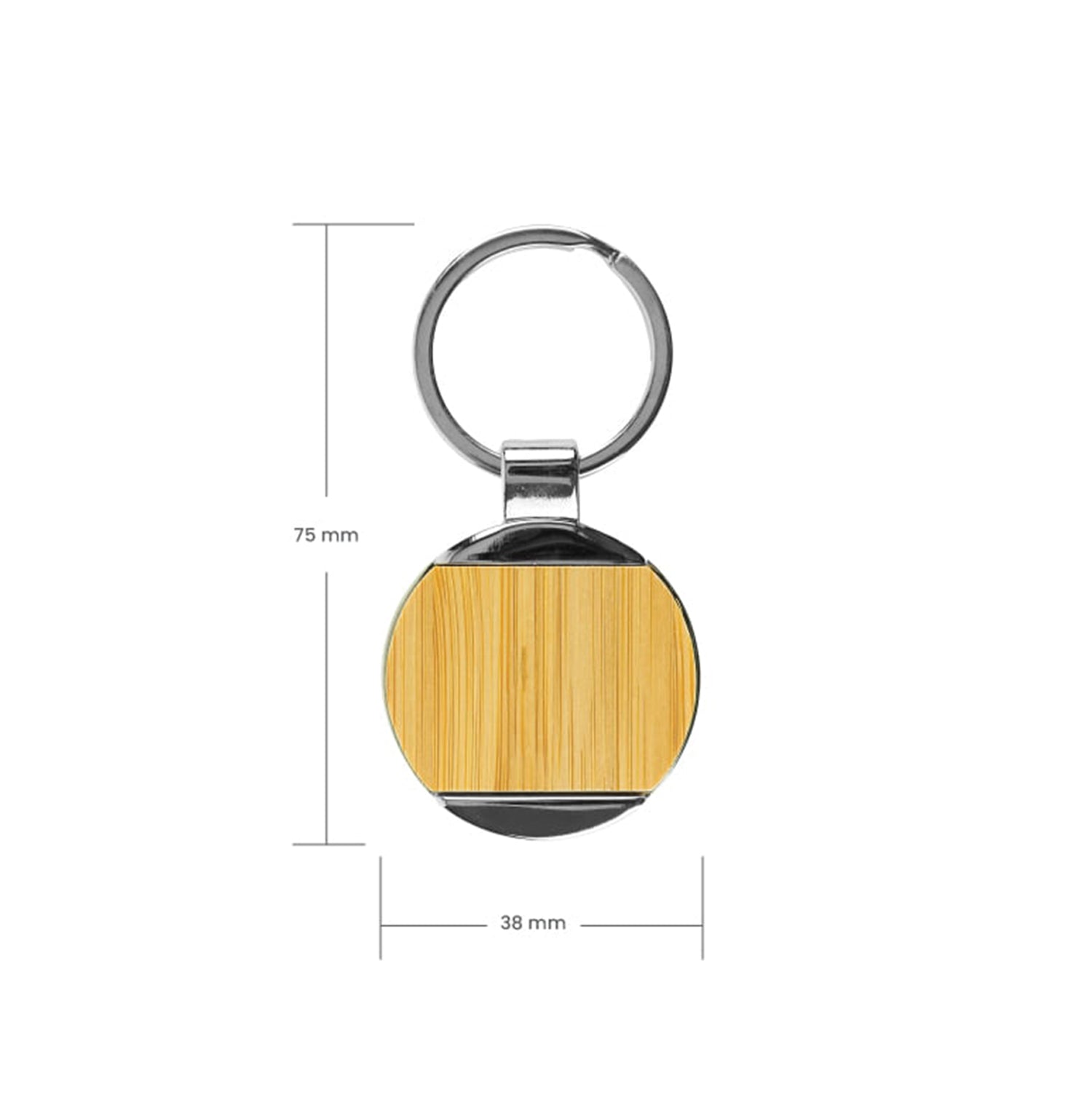 Promotional Round Bamboo and Metal Keychains, Blank - Just Adore