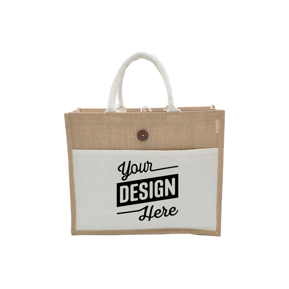 Customized Jute Bag with Canvas Pocket Wholesale Eco-Friendly