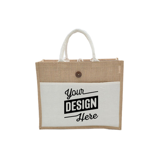 Jute Bag with Canvas Pocket Wholesale, Large